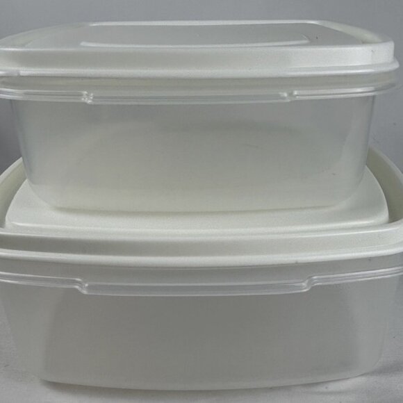 Vtg Rubbermaid Servin Saver Storage Container Square Set Of 2 Almond Lid #3 #2 - Picture 1 of 4